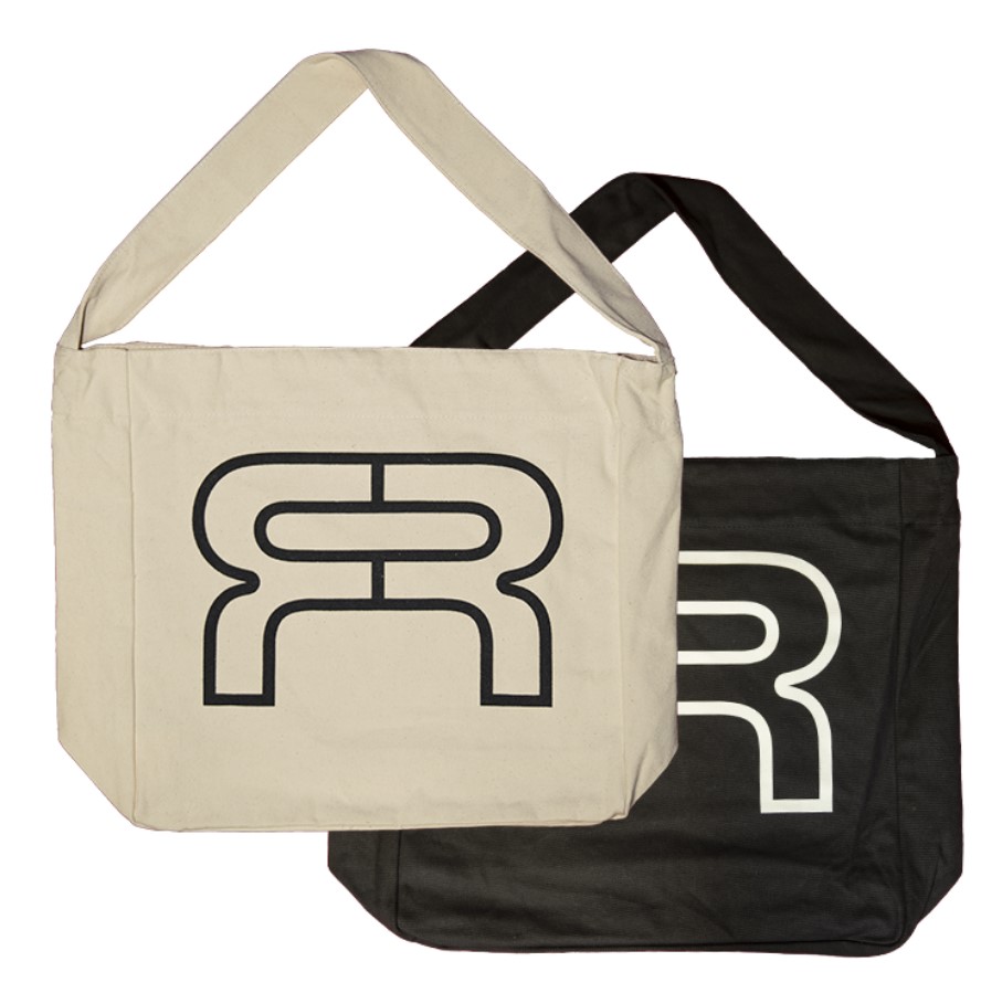 A white and black example of the FR Tote bags